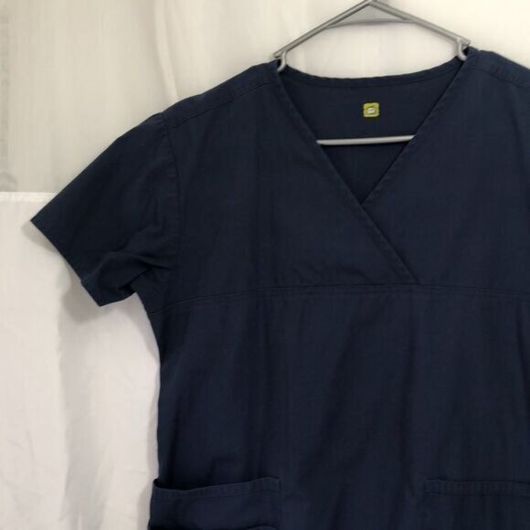 Women's Scrub Top Blue Short Sleeve Uniform Work Medical - Picture 7 of 11